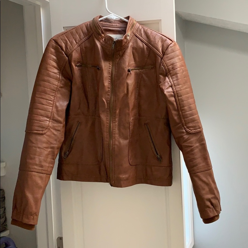 1 gray leather jacket and 1 brown leather jacket